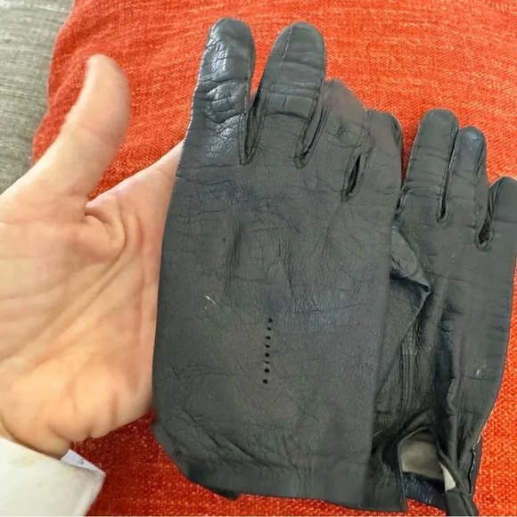 Leather gloves lined from west Germany black size medium small - Picture 8 of 11